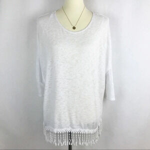 Alfani Sweater Womens White Fringe Lightweight Boho Coastal Cowboy Ladies